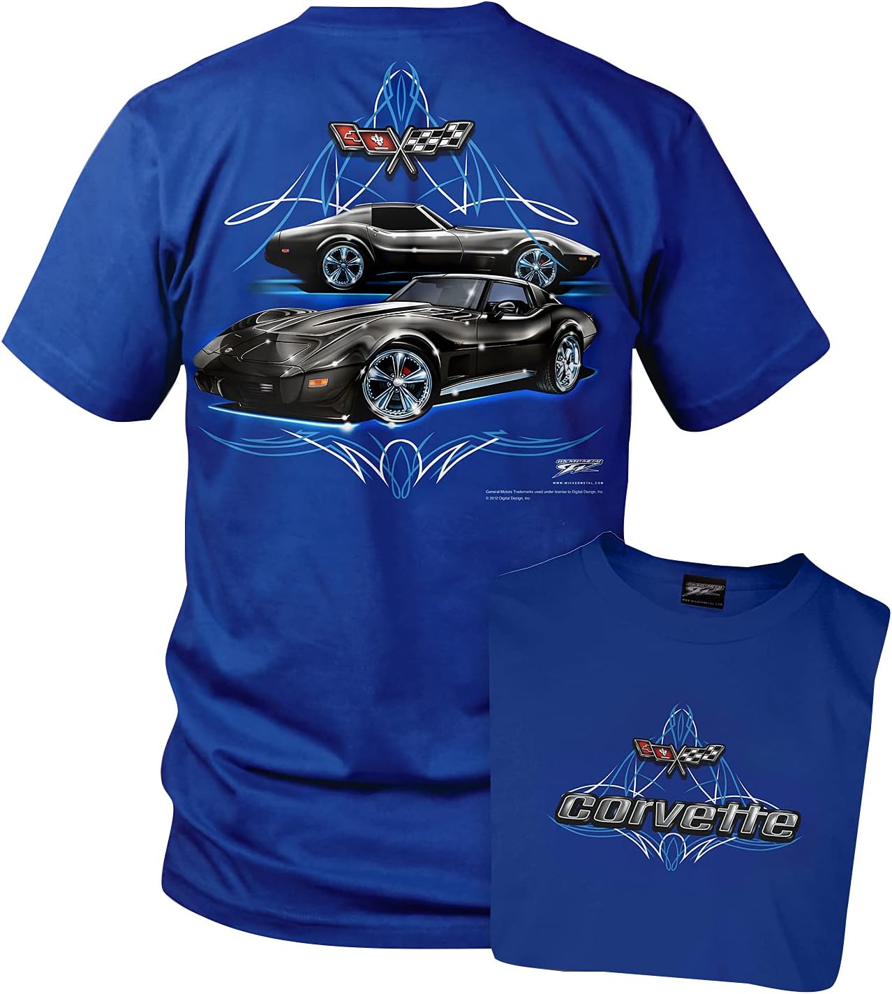Wicked Metal Corvette Shirt - Pinstripe - Corvette C3 Shirt, Blue