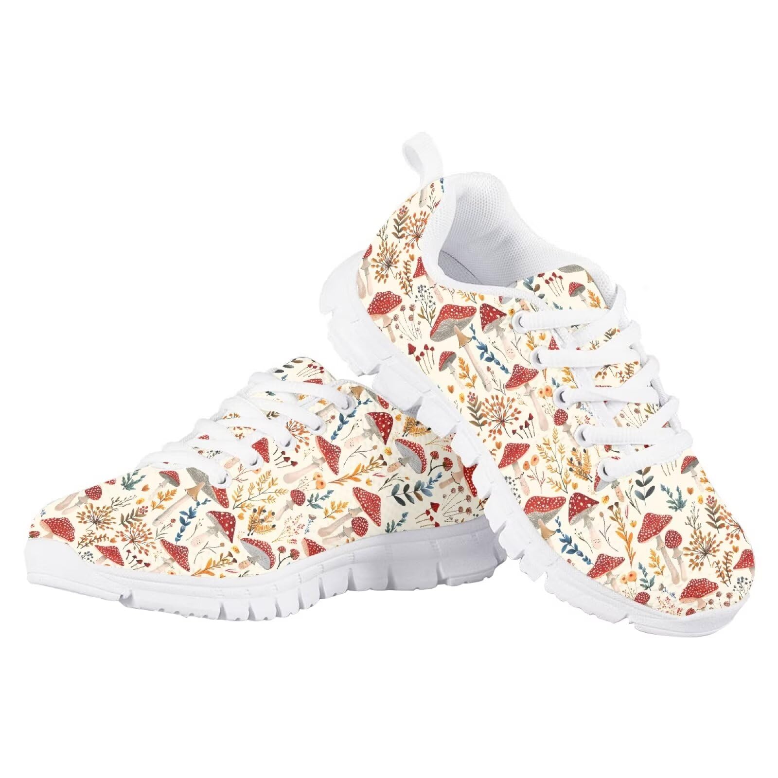 ORGYPET Mushroom Print Girls Sneakers Size 1 Lightweight Breathable Cozy Tennis Shoes Casual Trendy Summer Sneaker for School Vacation Running