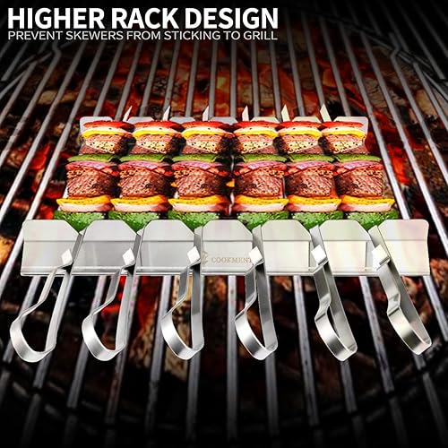 Vista 10 de Kabob - Brochetas largas de acero inoxidable de 17 pulgadas para barbacoa, palillos de metal plano y reutilizables para carne y pollo, juego de 12