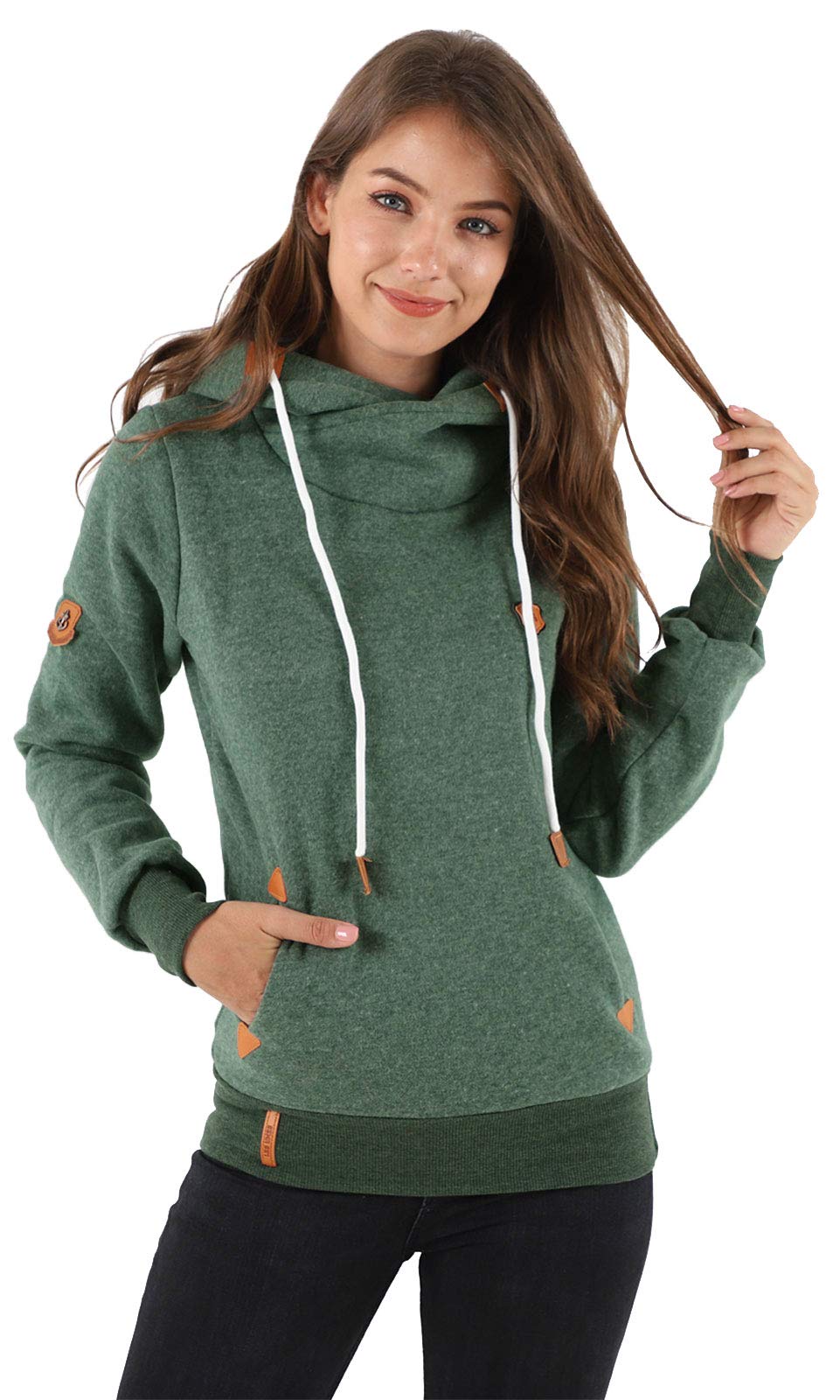 Womens High Cowl Neck Hoodies Sweatshirts Hooded Warm Fleece Long Sleeve  Jumpers Outerwear Hoody Jackets Tops With Drawstring
