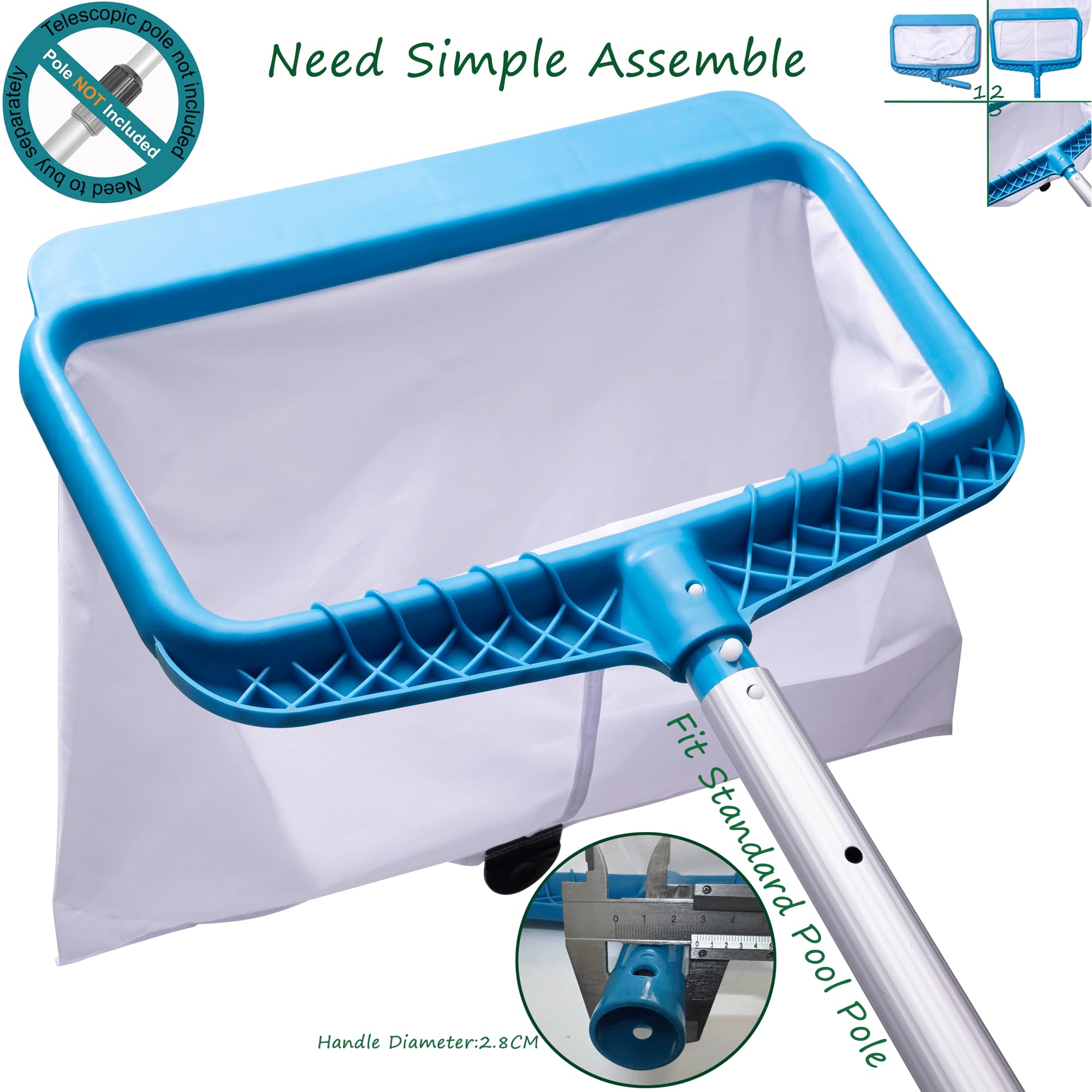 Professional Pool Bottom Skimmer Net for Cleaning Pollen Bugs, Ultra Fine Mesh Leaf Rake with Sturdy Plastic Frame — view 6