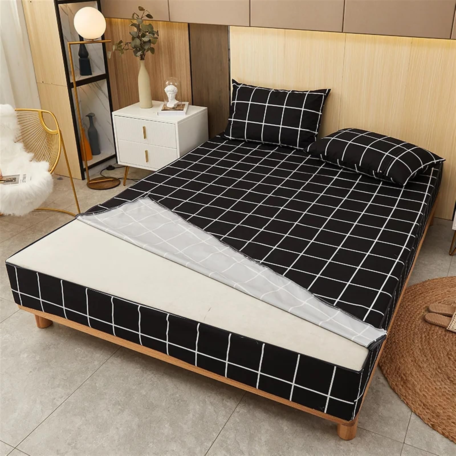 Waterproof Mattress Cover Waterproof Mattress Cover Six-Sided All Inclusive With Zipper Removable Fitted Sheet Breathable Protector Pad(Ge diao,Pillowcases48x74cmx2)