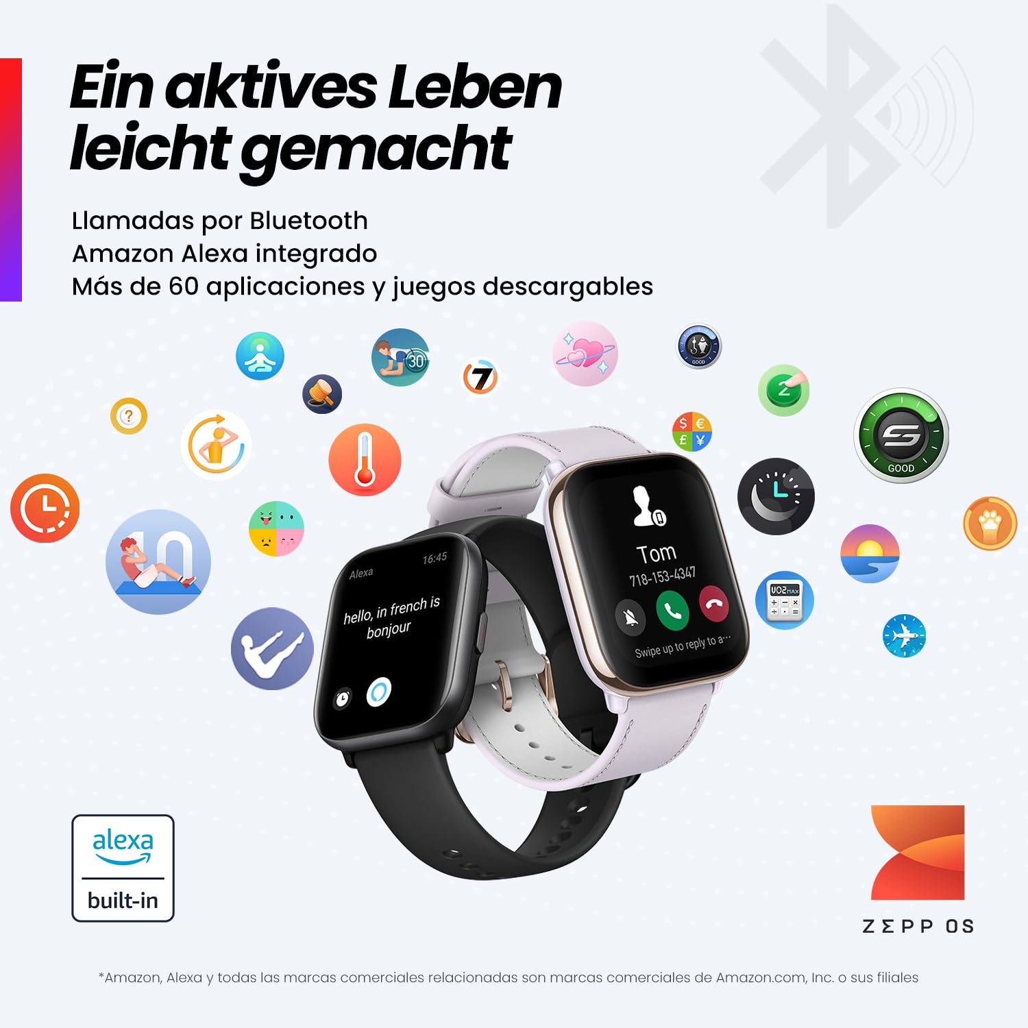 Amazfit Active Reloj inteligente 42 mm Hombre Mujer, AI, GPS, Amazon Alexa, Llamadas Bluetooth, Batería de 14 días de duración, 120+ Modos Deportivo, Pulsera de Actividad para iOS Android