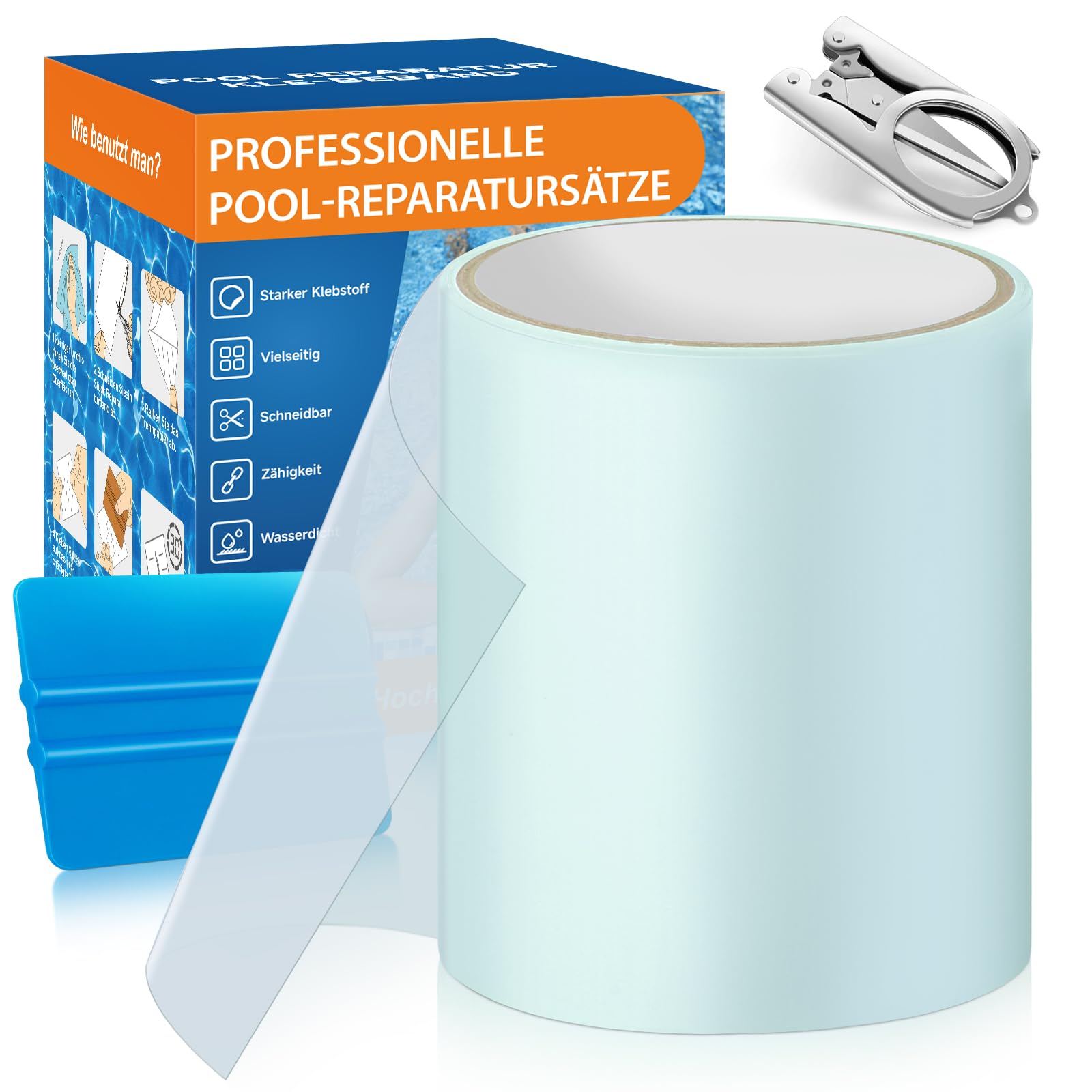 AQhui Pool Reparaturset, Transparentes Unterwasser Klebeband 10cm x 250cm, Pool Flicken Selbstklebend Wasserdichtes Flex Tape, PVC Abdichtband Kann Als Ersatz für Kleber,Dichtmittel Verwendet Werden