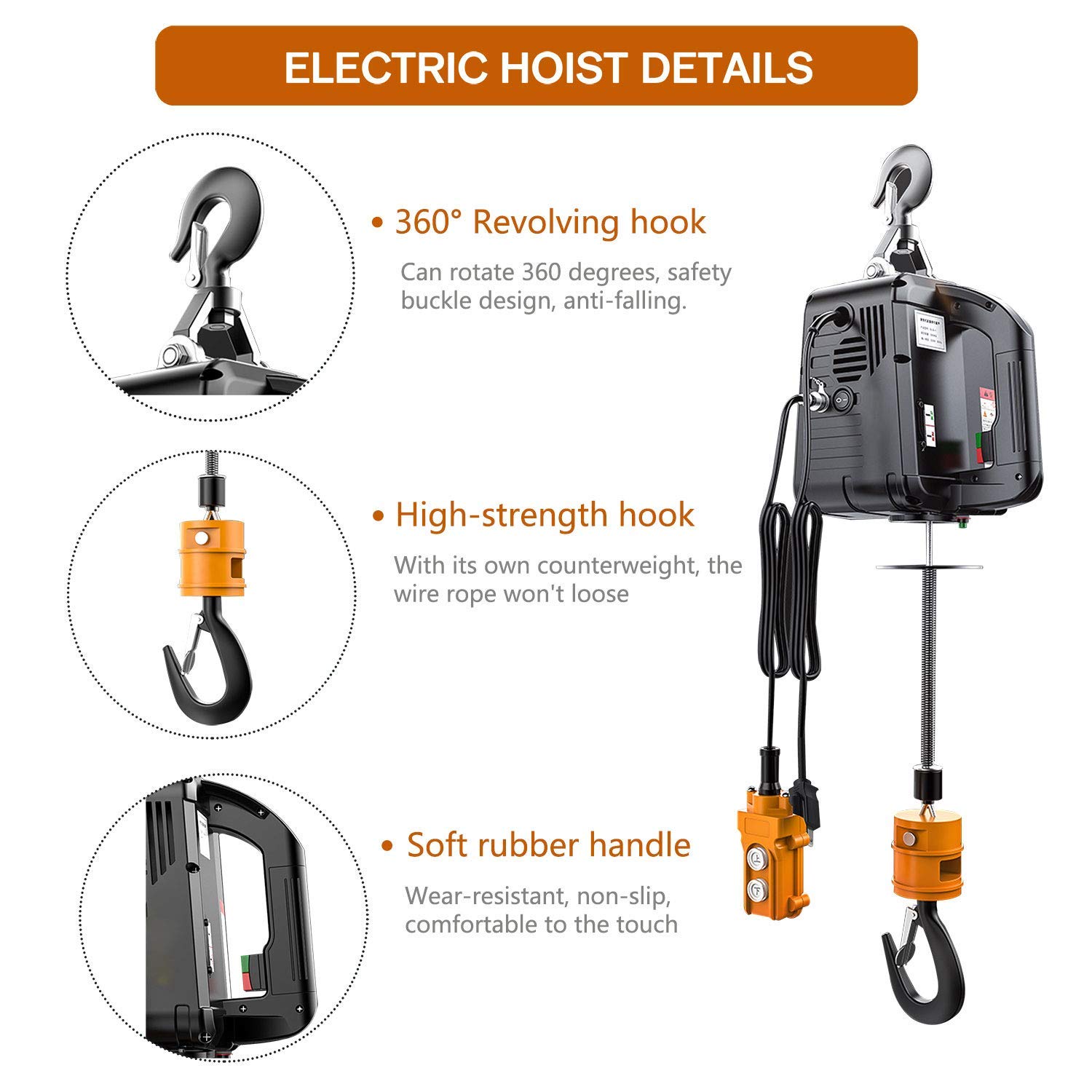 Buy NEWTRY 3 in 1 Electric Hoist Lift Crane 660lb Wireless Remote Control 11.8m/38ft 1500W