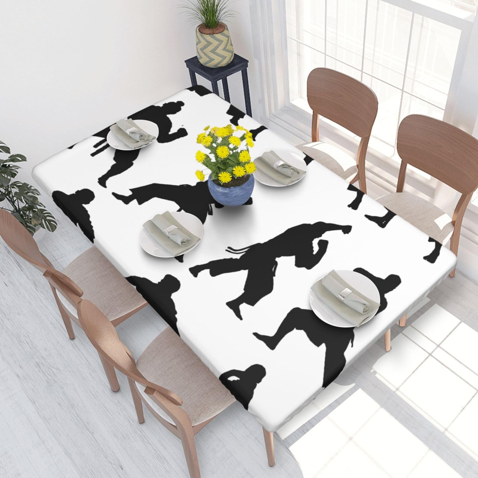 WPKJU Silhouettes of Martial Arts Printed Tablecloths 4ft Rectangular Table Covers Washable Polyester Decorative Table Cloth for Dining Table Picnic Wedding