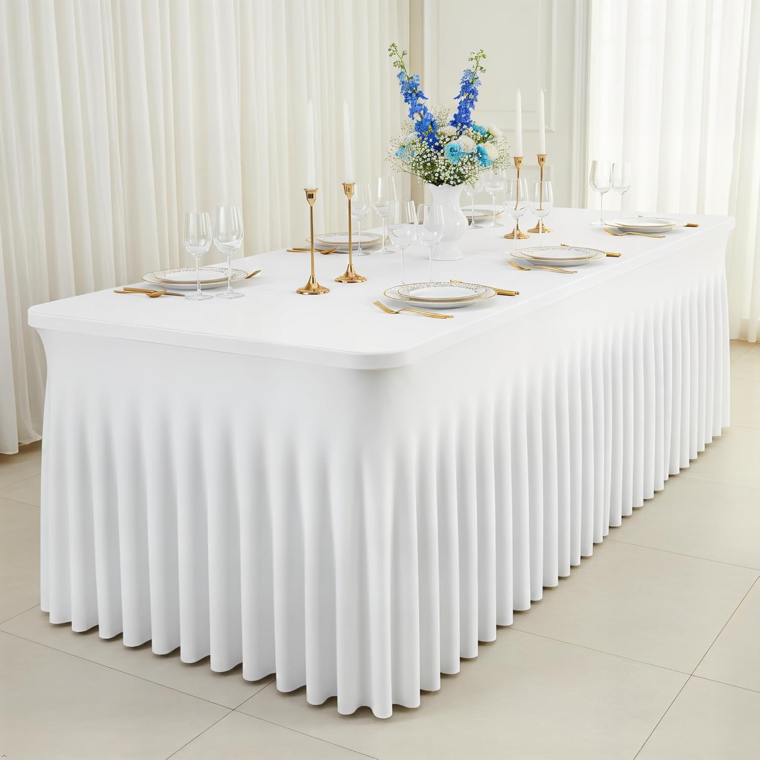 White Spandex Tablecoths 6 Pack - 6FT Table Skirt White Spandex Rectangle Tablecloth TableCovers for 6 Foot Wrinkle Free for Happy Birthday Minecraft Table Cloth, Wedding Party Decorations