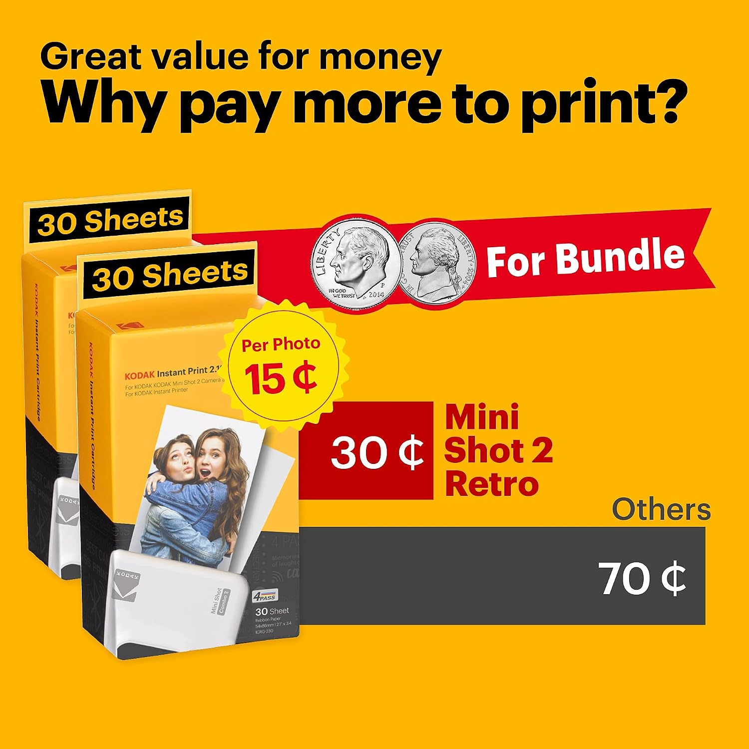 KODAK Mini Shot 2 Retro 4PASS 2-in-1 Instant Camera and Photo Printer (2.1x3.4 inches) + Initial 8 Sheets + 30 Sheets Gift Bundle - Image 4