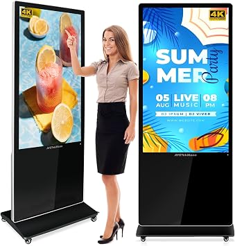55 inch Digital Signage Displays, 4K LCD Touch Screen Floor Standing Digital Signage, Indoor Digital Adverstising Kiosks with HDMI Input, Android 112+32GB