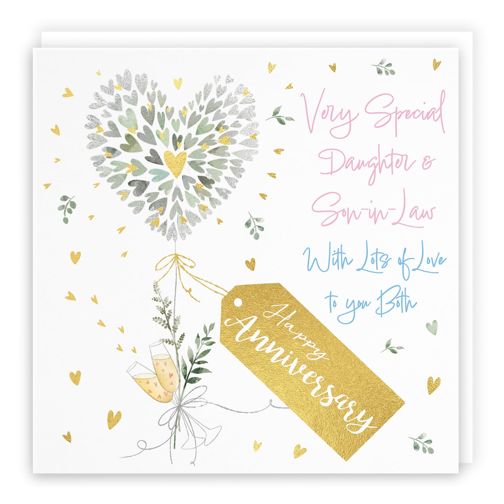 Hunts England, Daughter And Son-in-Law Anniversary Card, Contemporary Hearts, Gold Foil