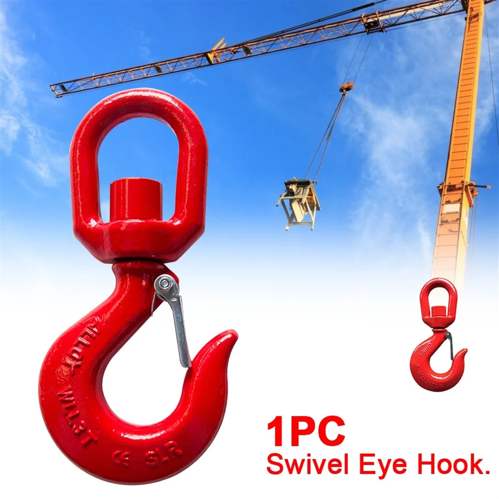 Gancho de elevación de seguridad, gancho de elevación giratorio for grúa de 1 a 7 toneladas con pestillo, accesorios de hardware industrial, grillete colgante, aparejo de acero de aleación, gancho de