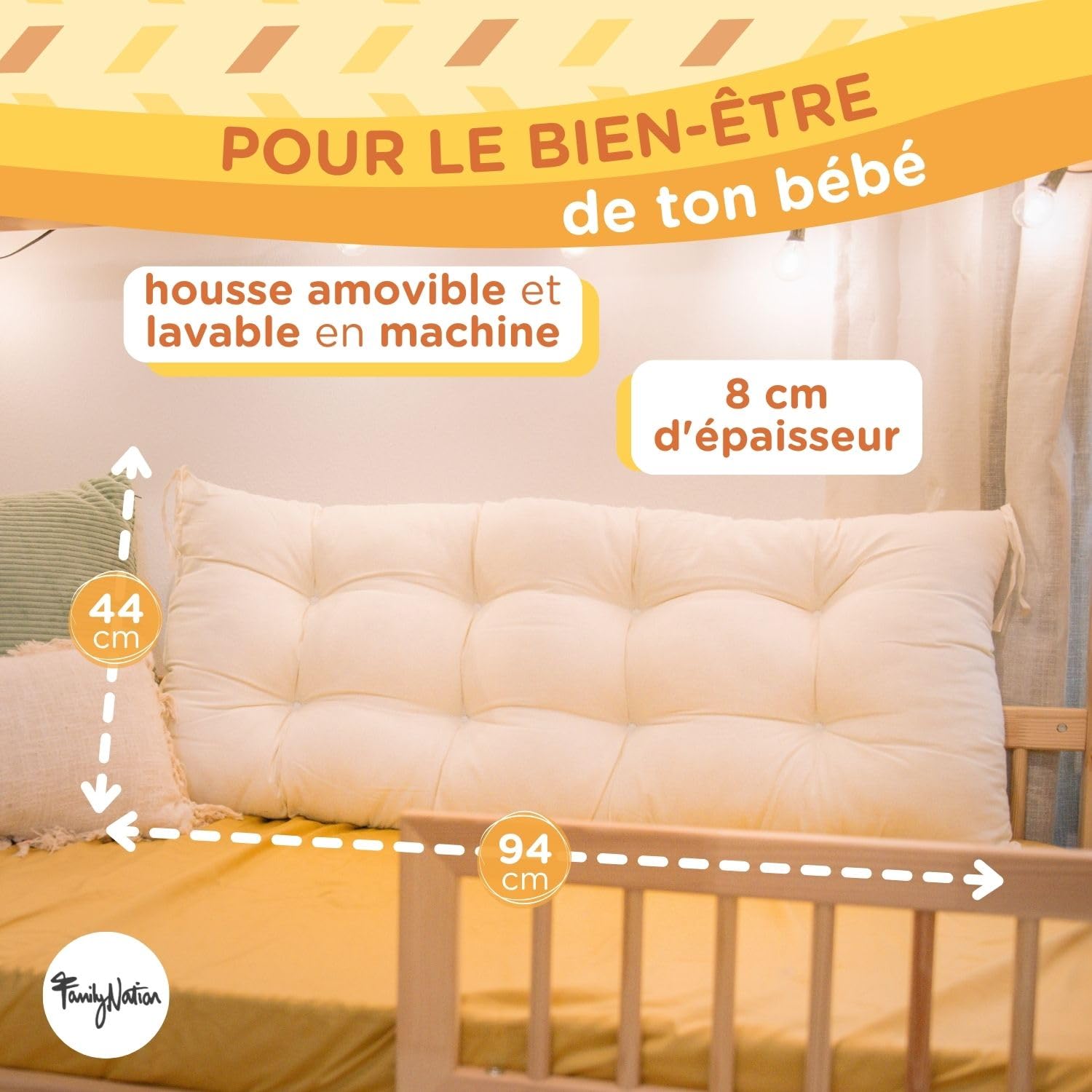 Family Nation, Coussin pour Arche d'escalade Rainbow, Jouet Montessori pour Enfants à partir de 6 Mois, en Laine Pelucheuse, Lavable en Machine, Made in Italy, 94x44x8 cm