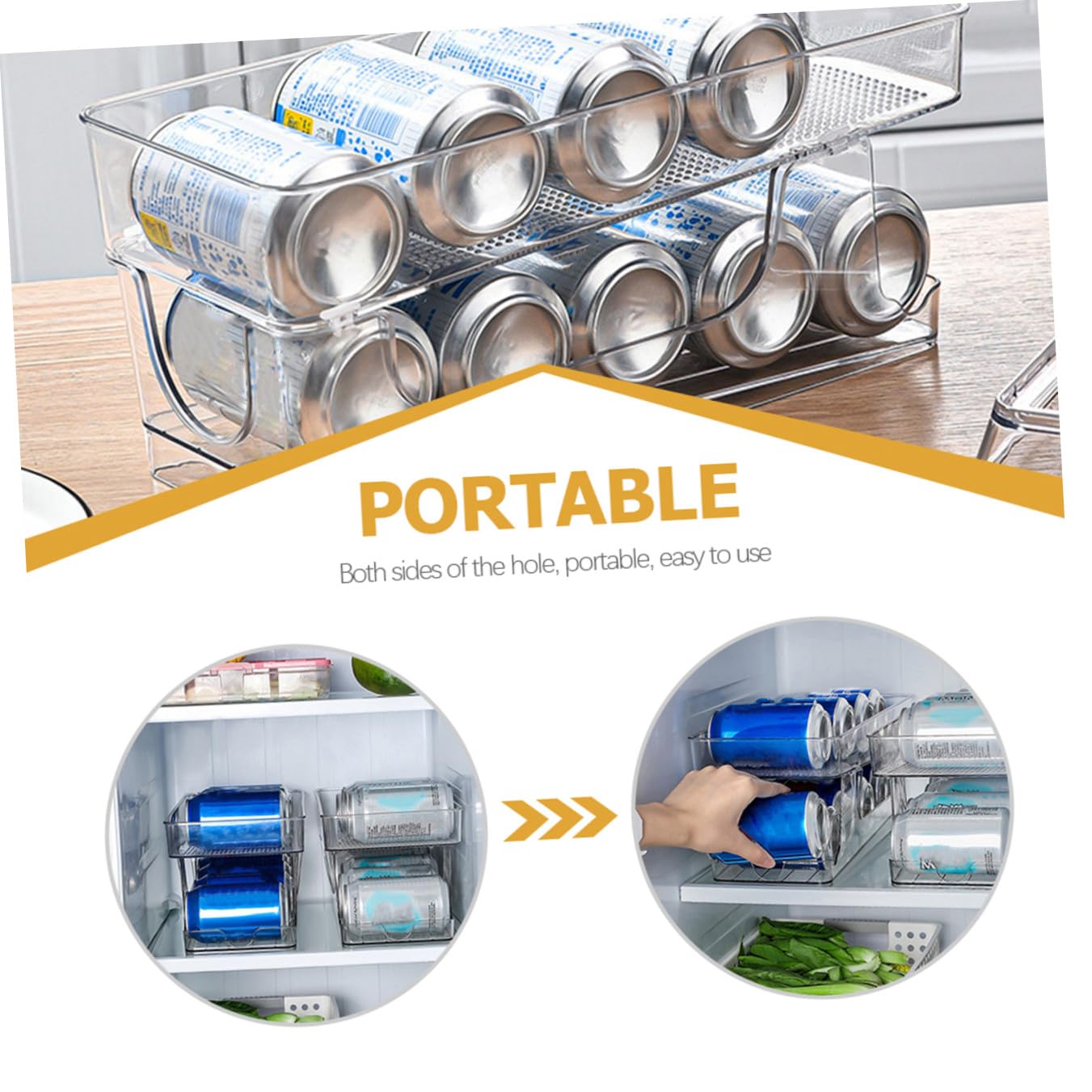 Organizador de Latas Multifunción para Nevera, Diseño Transparente Pet, Doble Capa Sistema de Rodillo para Ordenar Bebidas en Casa