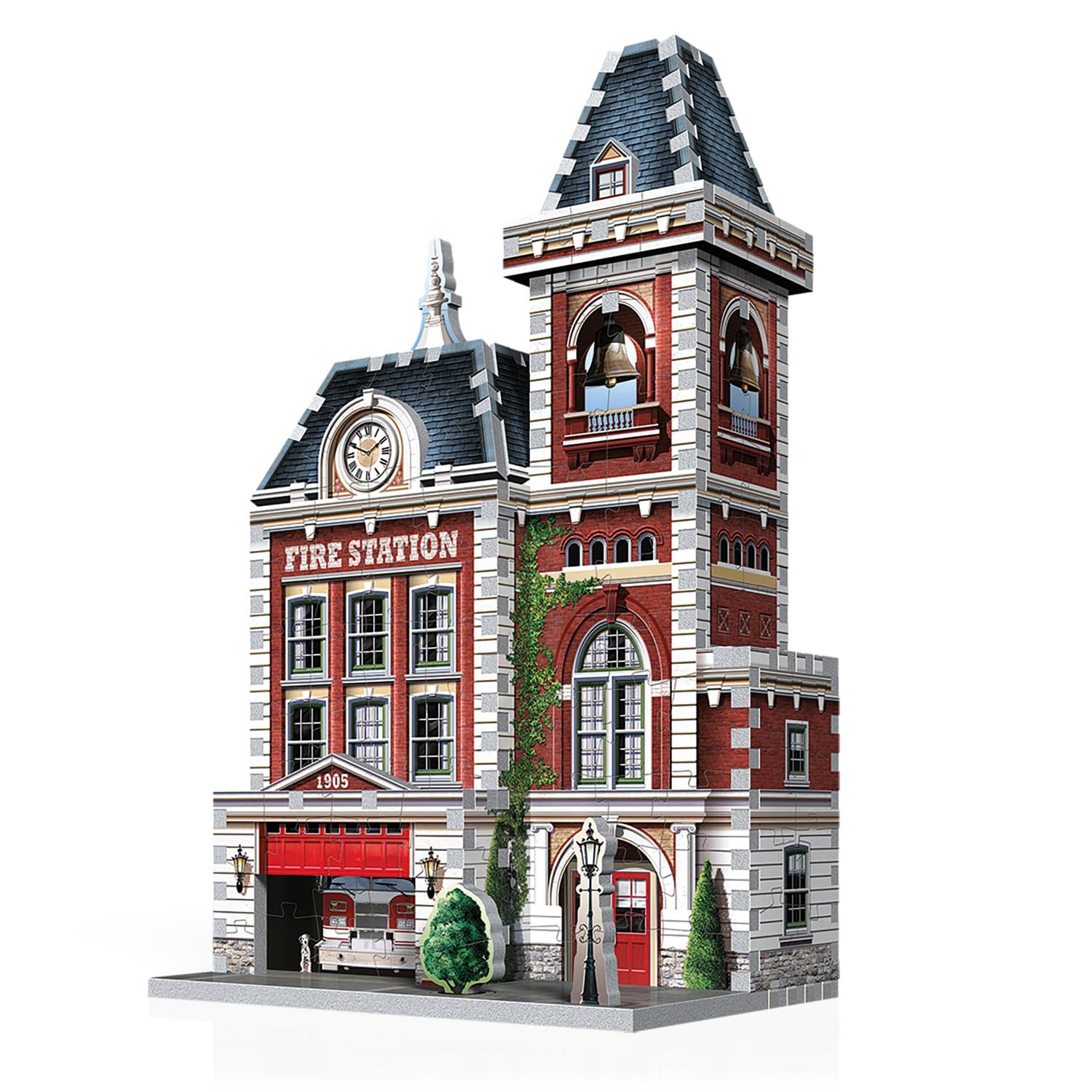 Wrebbit3D Fire Station 3D Puzzle | Urbania Collection | 285 Jigsaw Puzzle Pieces | Charming and Unique Streetscape of a Small Town
