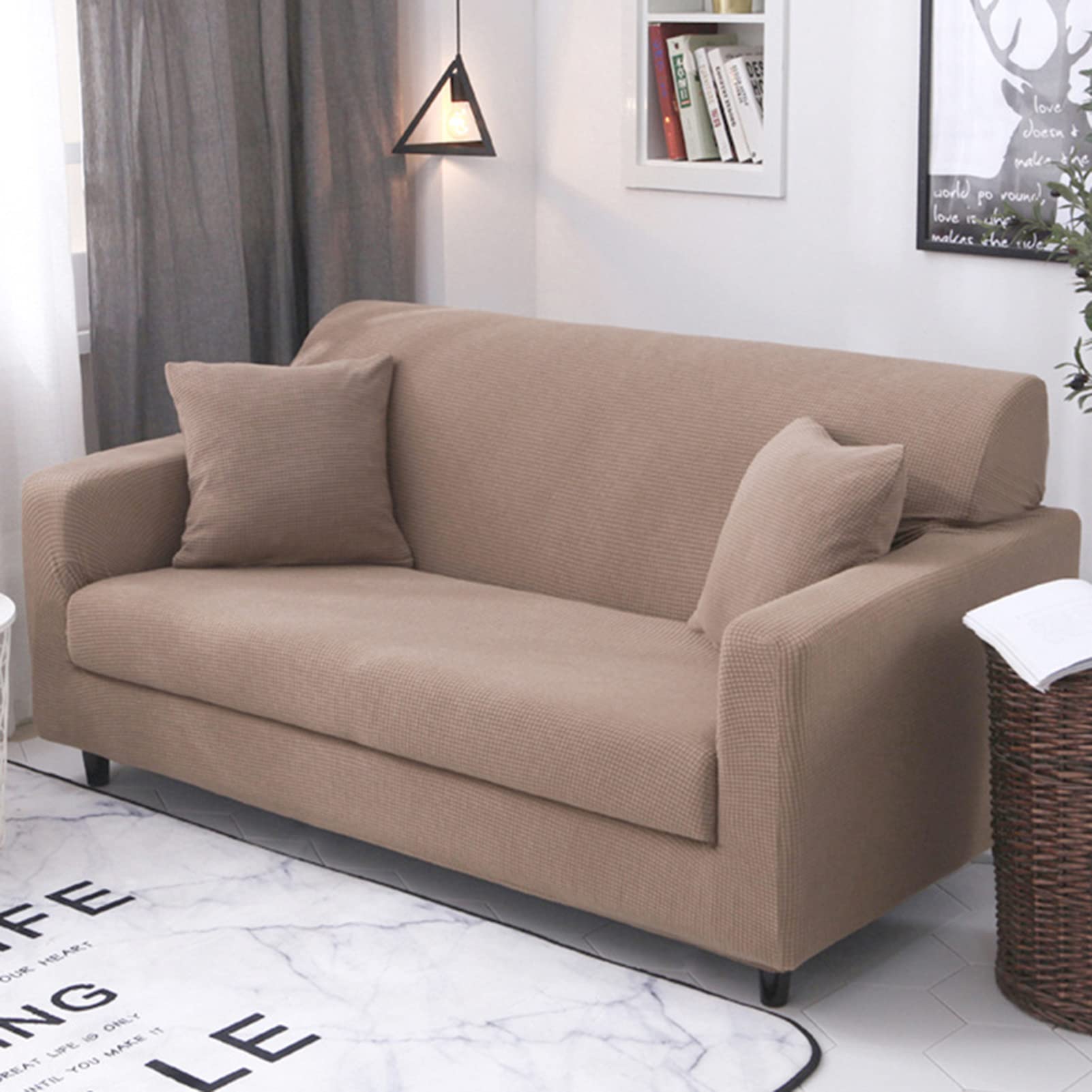 Housse de canapé jacquard extensible haut de gamme en tissu uni pour canapé 2 places