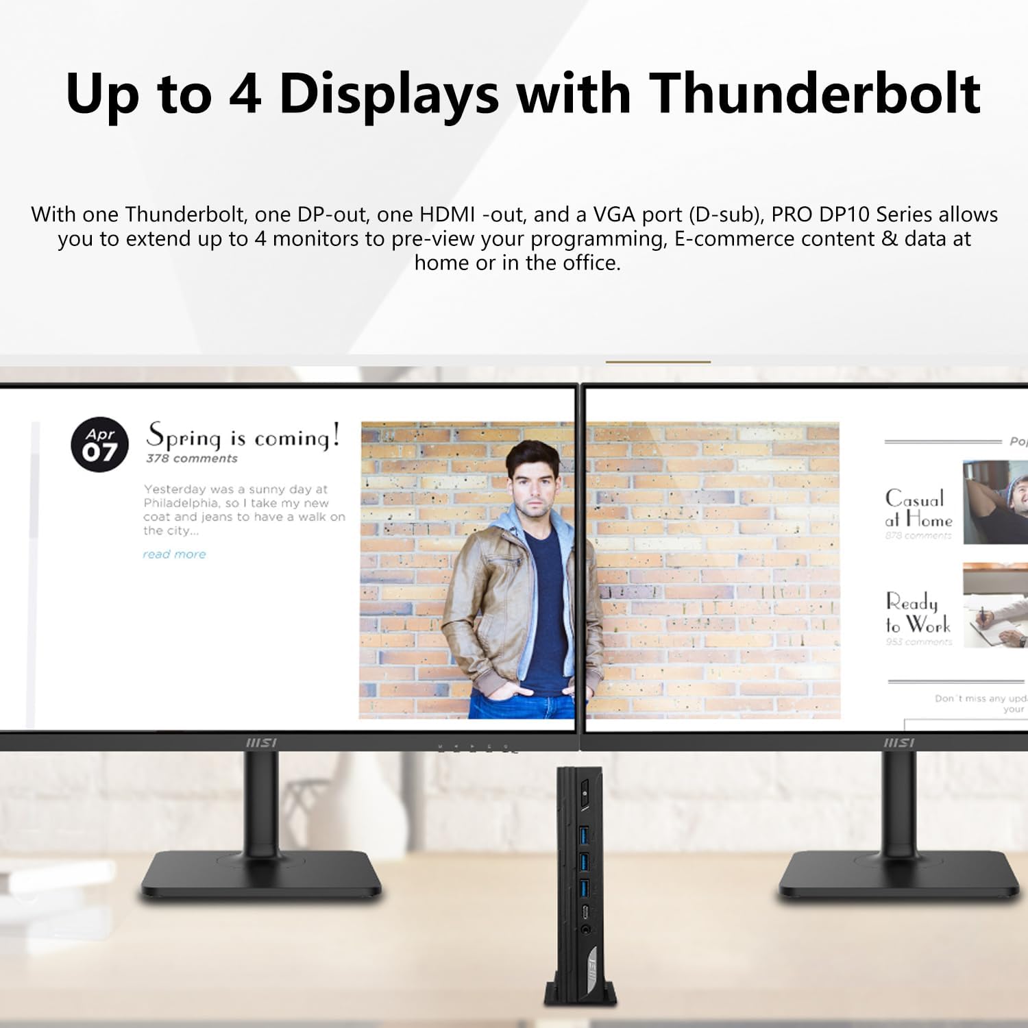 msi PRO DP10 Mini Desktop Computer, Intel 6-Core Processor up to 4.40 GHz, 16GB RAM, 1TGB SSD, Support 4-Monitor 4K, HDMI, DP, VGA, Thunderbolt 4, Wi-Fi 6E, Wired KB & Mouse, Windows 11 Pro, Black