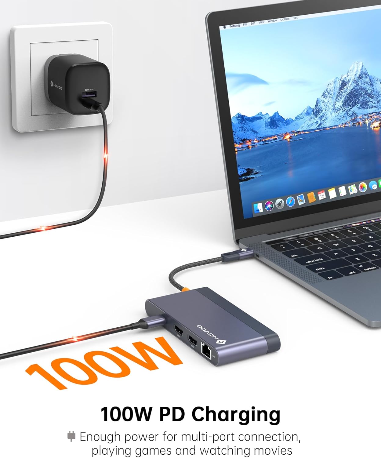 Novoo USB C Docking Station Dual HDMI Adapter, 8 in 1 Multi Display 4K with 2 HDMI,100W PD, 2 USB, TF Card USB-C 3.0 Hub Multiport Dongle Compatible with MacBook/Dell/HP/Lenovo Surface Laptops