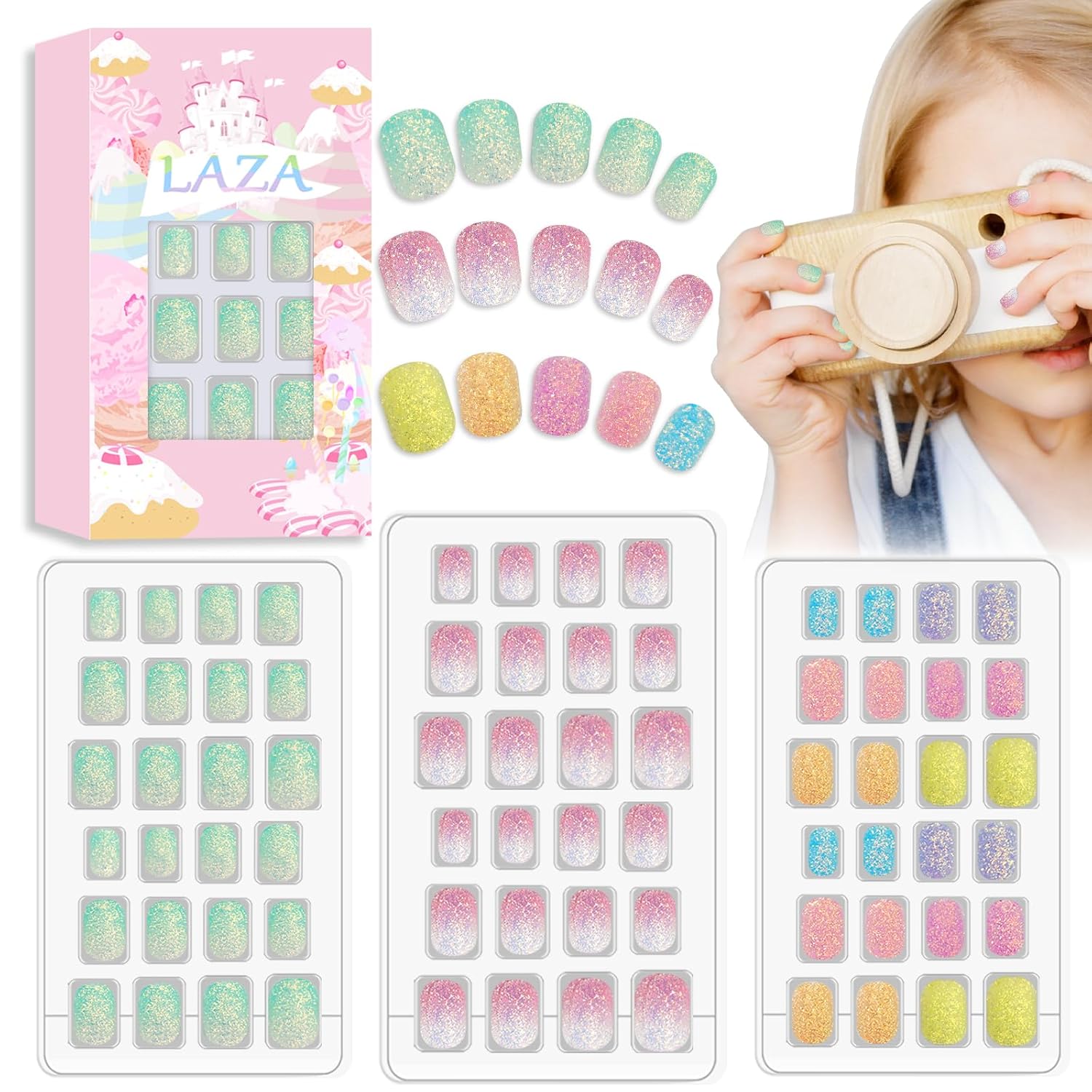 Laza 72pcs Children Nails Press On Pre-glue Full Cover