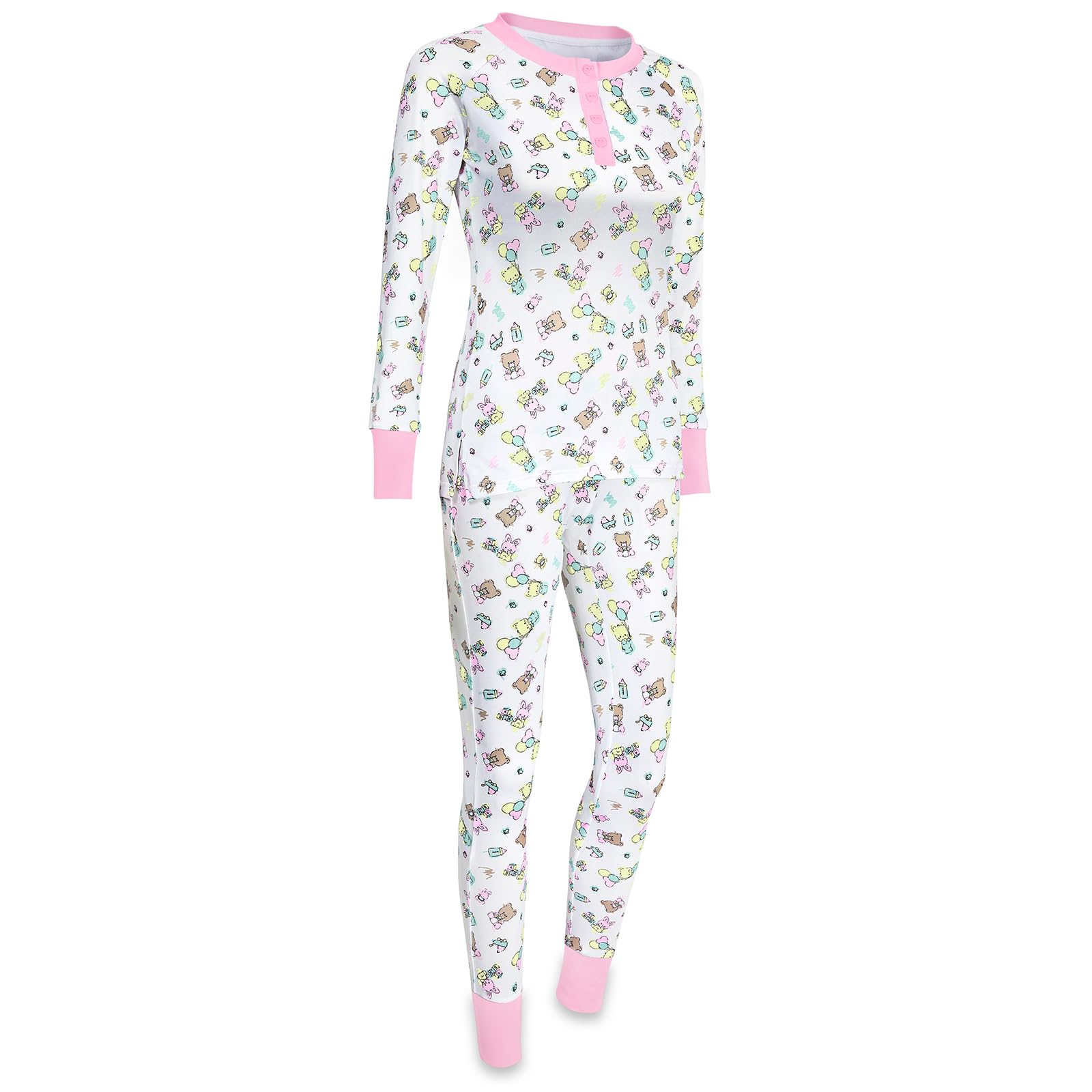 LittleForBig Dos Piezas Set de Pijama de Manga Larga para Mujer - Sedoso Suave, Cómodo Elástico y Transpirable Baby Cuties Temática Ropa de Dormir Rosa XXXXL