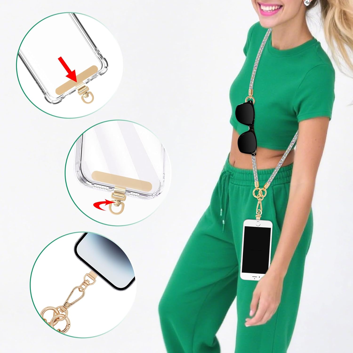 ABJFJE Crystal Phone Lanyard Crossbody Phone Strap Cell Phone Neck lanyard Rhinestone Anti Theft Phone Strap for Women - Image 3