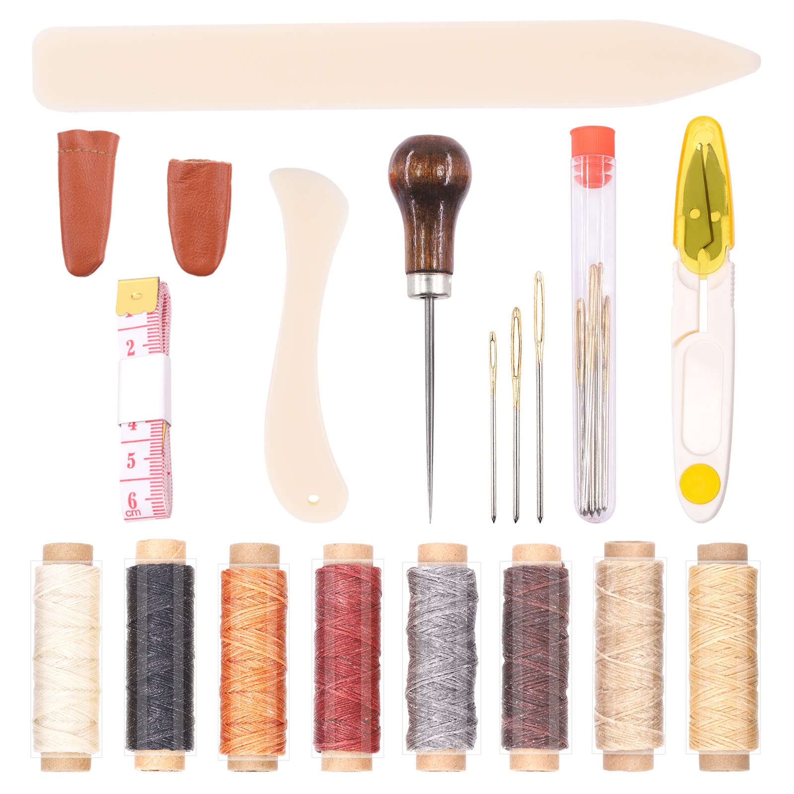 Swpeet 26Pcs Bookbinding Kits, Including Real Bone Folder Creaser, Paper Awl, Large-Eye Needles, Soft Tape Measure, Waxed Thread, U-Shaped Scissors for DIY Book Binding Crafts and Sewing Supplies