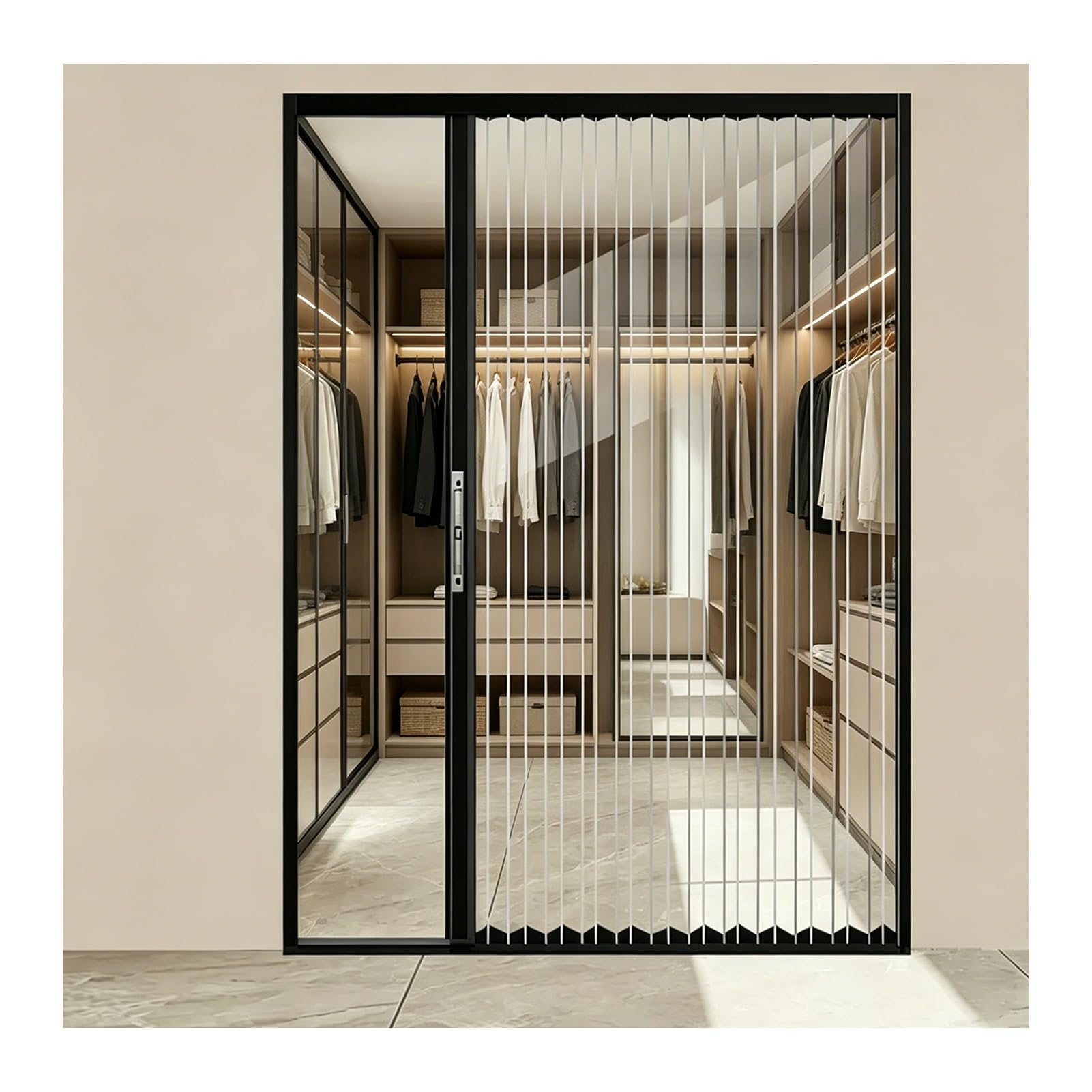 Kphymod Black Clear Pc Retractable Room Divider Folding Door, Aluminum Alloy Accordion Partition Door, Closet & Bedroom Space Separation(,28" X 80")