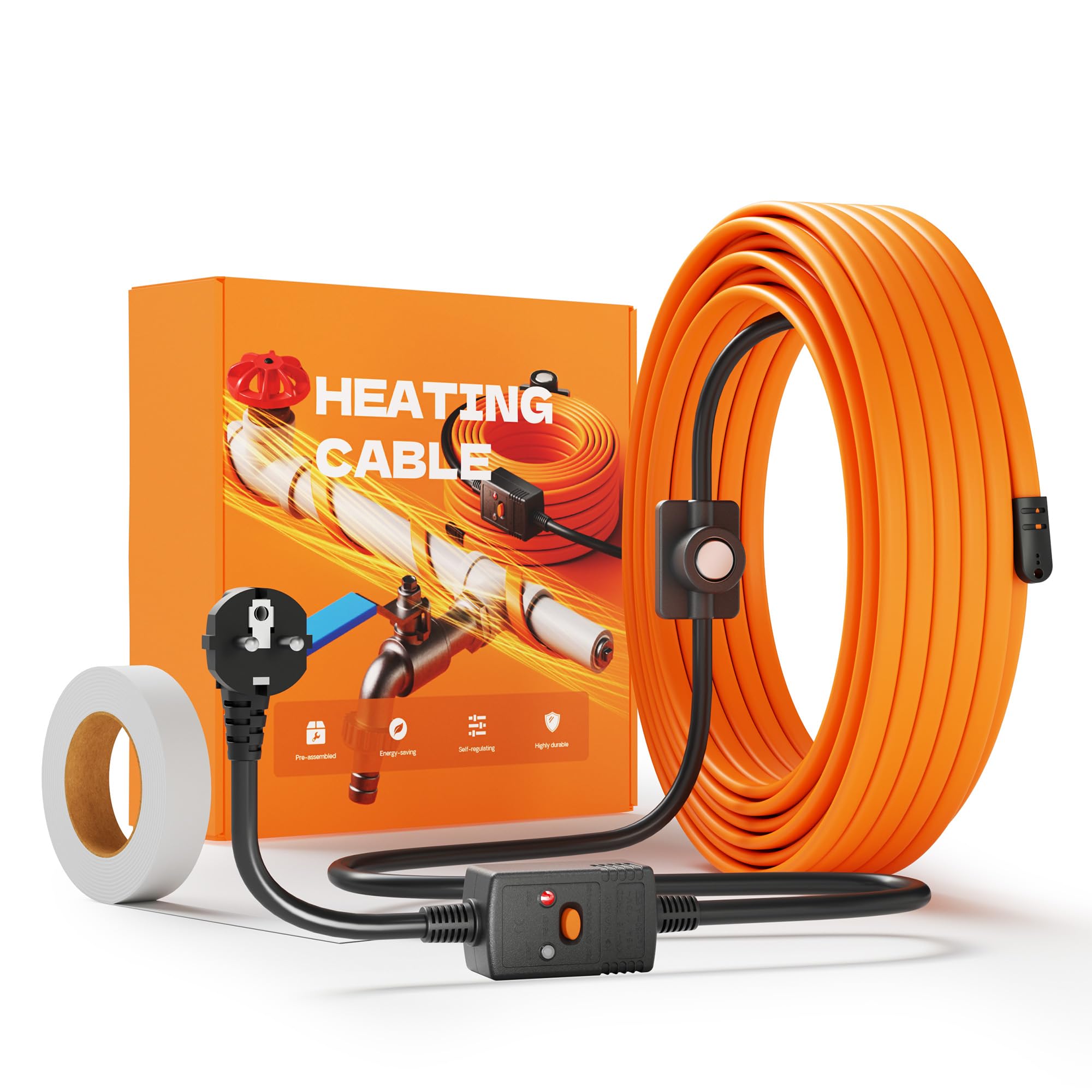 Frostschutz Heizkabel, Wasserdichte Begleitheizung, Heizspur für Rohre, ideal für Wasserleitung oder Pflanzen,8M Orange, UL&ETL Listed