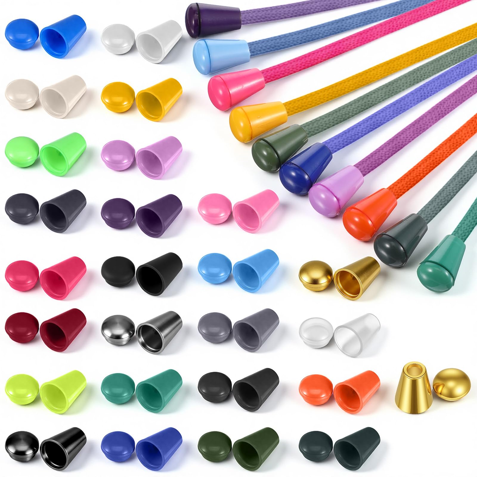 Yolev 25 Pack Cord Ends Bell Stopper with Lid Lock Plastic Paracord Cord Ends Caps Multicolored Cord Locks for Drawstrings Backpack Shoe Lace Tie Locks Clothes Accessories