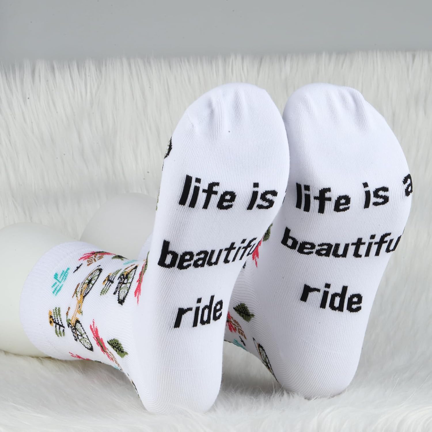 MBMSO Bike Rider Gift 2 Pairs Life is a Beautiful Ride Socks Bicycle Socks Bike Lovers Gifts Cycling Gift for Cyclists Biker - Image 5