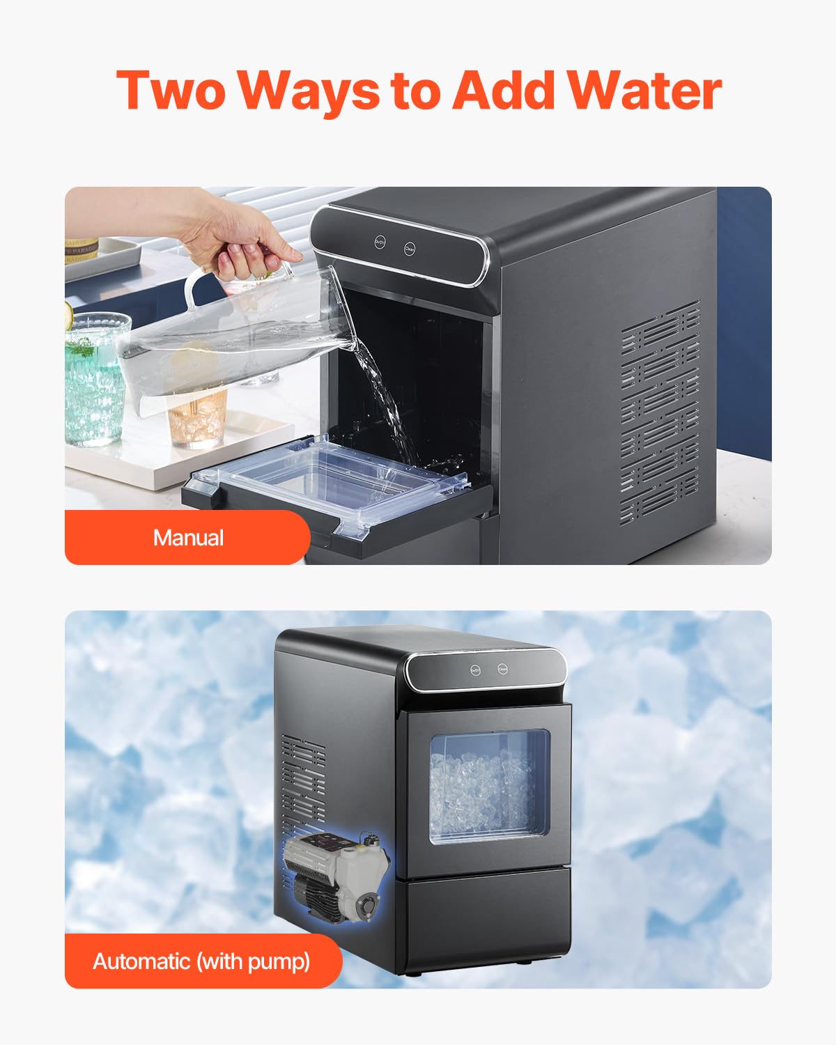 VEVOR Nugget Ice Maker, 37lbs/24h, With Self Cleaning, With Ice Scoop And Basket, Stainless Steel Ice Machine With Convenient Ice Transfer For Home Kitchen Office on Fridge.com - View 6