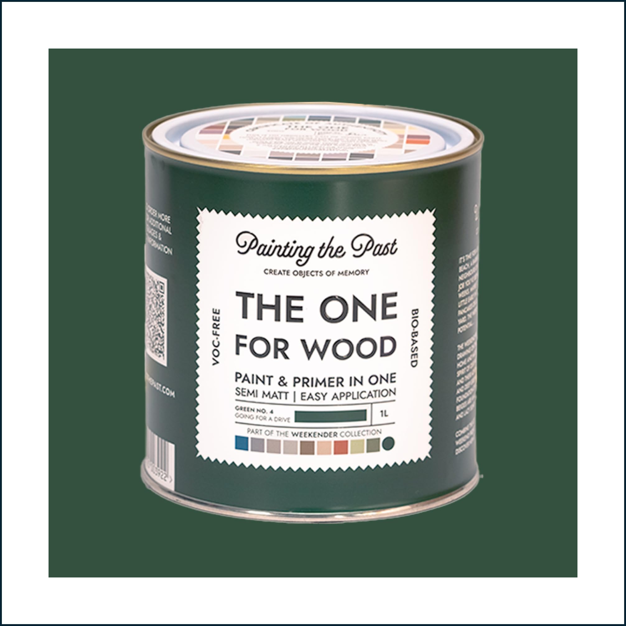 The One for Wood Paint & Primer 1L Green No. 4 Going For A Drive | Semi Matt Finish, Bio-Based & VOC-Free Formula for Wooden Furniture & Surfaces | Durable & Easy Indoor Home Decorating