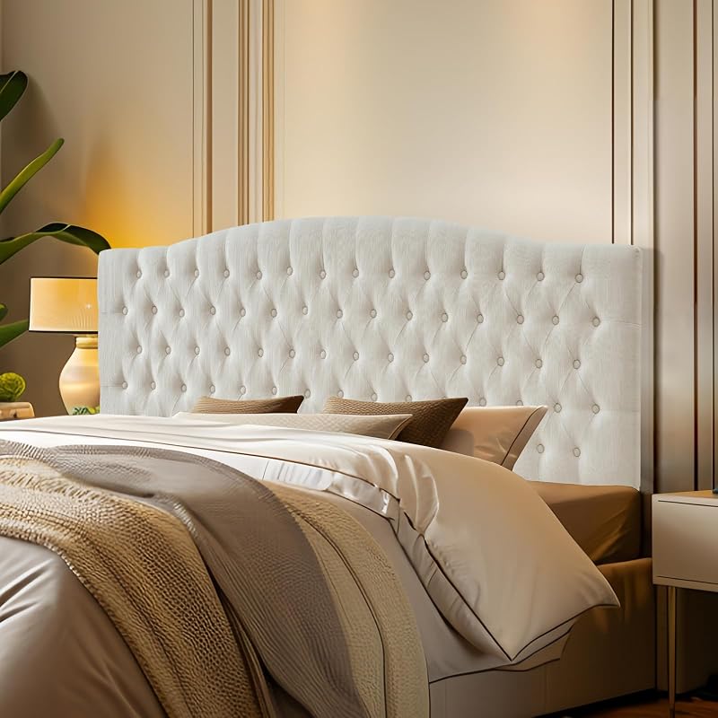 Furpopup Linen Upholstered Headboard King/Cal King Size Latest Model Wall Mount, Bed Frame Mount, Featuring High-Density Sponge Padding, Luxury Texture Easy Assembly Comfort and Style-Ivory