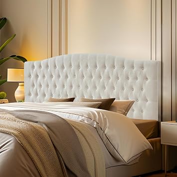 Furpopup Linen King Size Headboard Only, Upholstered Wall Mount, Ivory