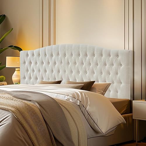 Linen Upholstered Headboard King/Cal King Size Latest Model Wall Mount, Bed Frame Mount, Featuring High-Density Sponge Padding, Luxury Texture Easy Assembly Comfort and Style-Ivory
