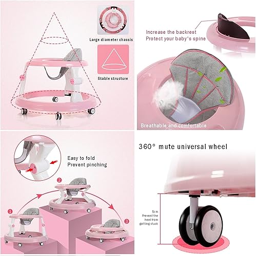 Miniatura 4 de KITCISSL Andador de bebé ajustable para bebés niños y niñas con bandeja fácil de limpiar andador de bebé esencial con 6 ruedas universales andador