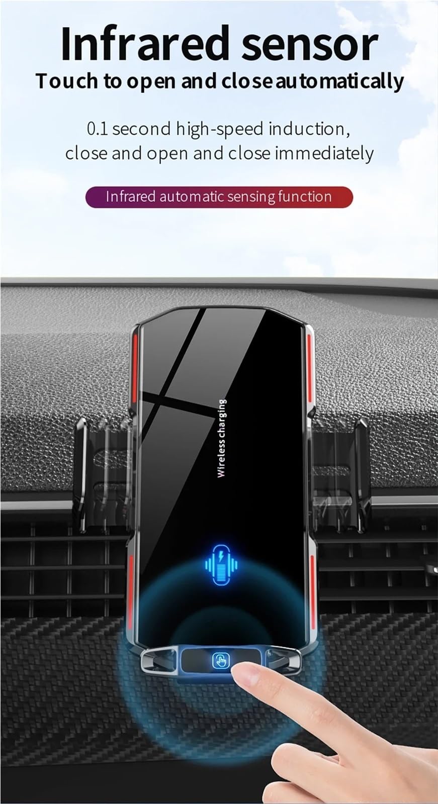 Accesorios Coche Porta Smartphone Supporto per Caricabatterie Wireless con Ventosa per Auto, sensore tattile per 11, 12, 13, 14 PRO Max, Supporto Magnetico per Telefono(Black Vents)