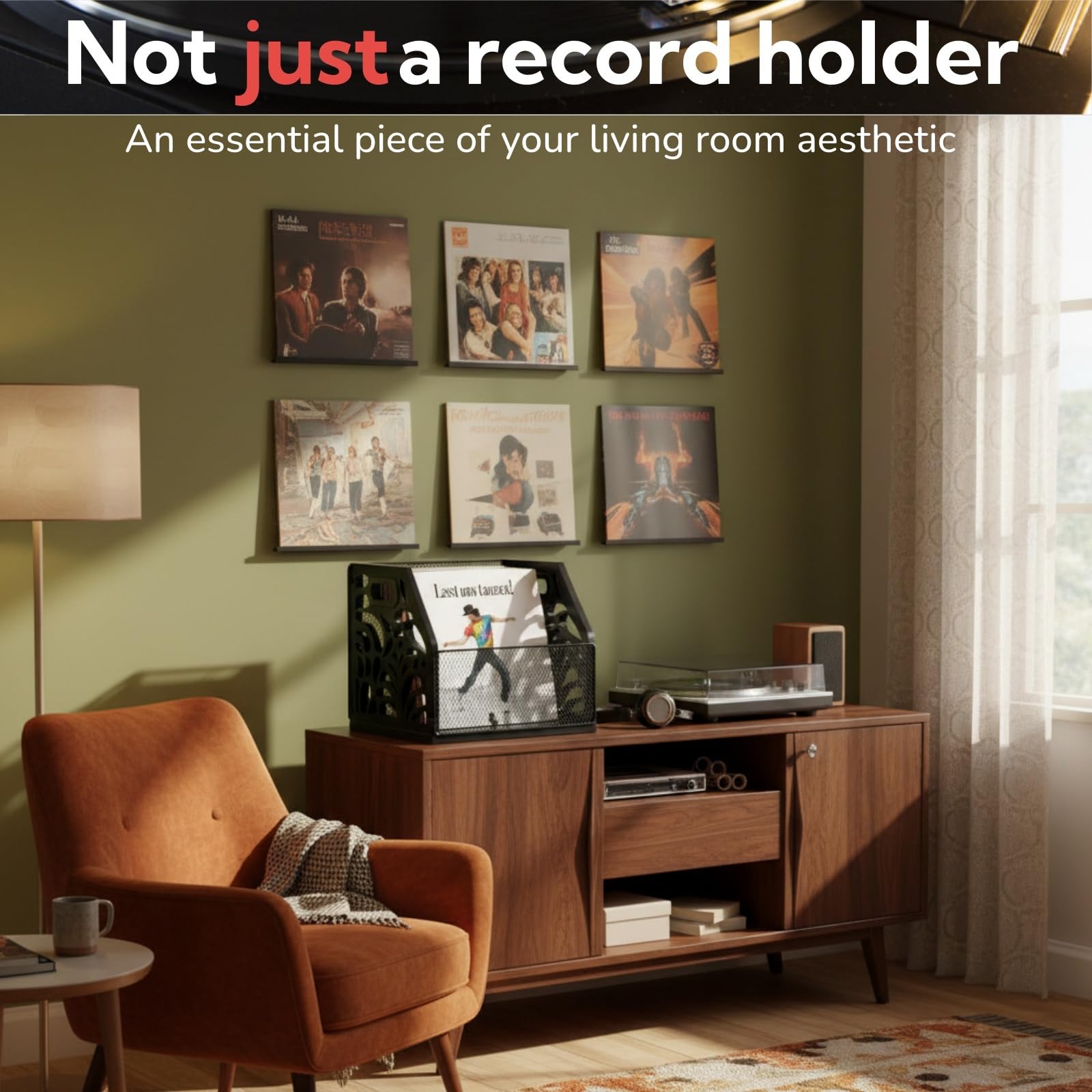 Schallplatten-Aufbewahrung Holz Schallplattenhalter mit Blattmuster, Schallplattenständer Vinyl-Halter für 70+ LPs, auch für CD, DVD, Magazine, Bücher, Akten und Zeitungen, Schwarz