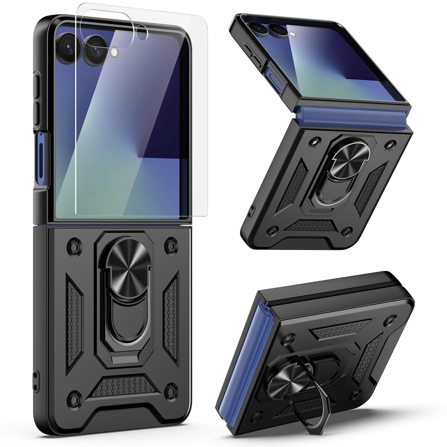 for Samsung Galaxy Z Flip 7 Case with Tempered Glass Screen Protector Protection Cover Shockproof Heavy Duty [Military-Grade] Rugged Phone Case with