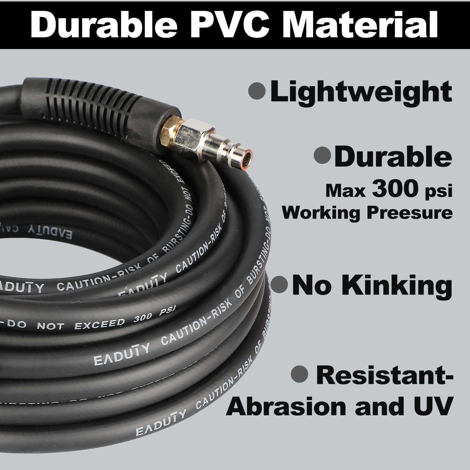 EADUTY Air Compressor Hose, Heavy Duty PVC Air Hose 1/4" I.D by 10 M Length - Image 2