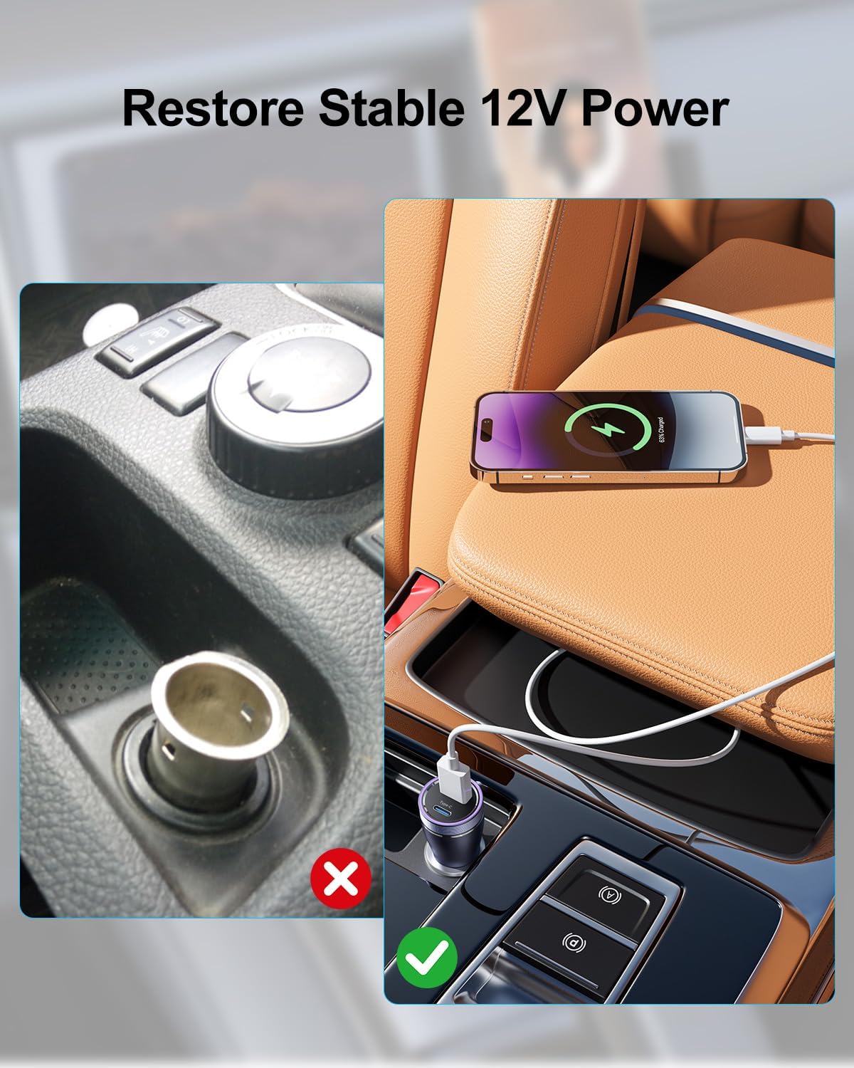 Power Outlet Base Socket Cigarette Car Lighter Fit for Chrysler 2002-2018 | Fit for 300 Sebring Dodge Grand Ram Charger Avenger Jeep Wrangler12V Power, Replace 4685590AB 4793555AB, Heat-Resistant Safer