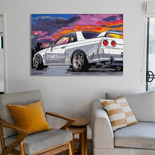 Miniatura 6 de R32 Jdm - Carteles e impresiones de autos deportivos de dibujos animados japoneses Jdm, arte de pared para automóvil, decoración de sala de estar,
