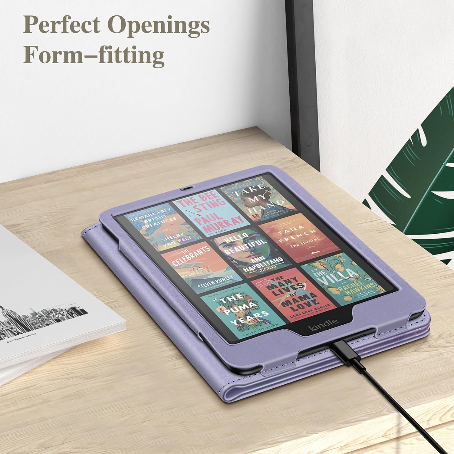 Fintie Case for 7"/6.8" Kindle Paperwhite 12th/11th Gen & Kindle Colorsoft | Foldable Kickstand, Card Slot, Hand Strap, Auto Sleep/Wake, PU Leather Stand Cover, for Paperwhite 2024/2021, Lilac Marble