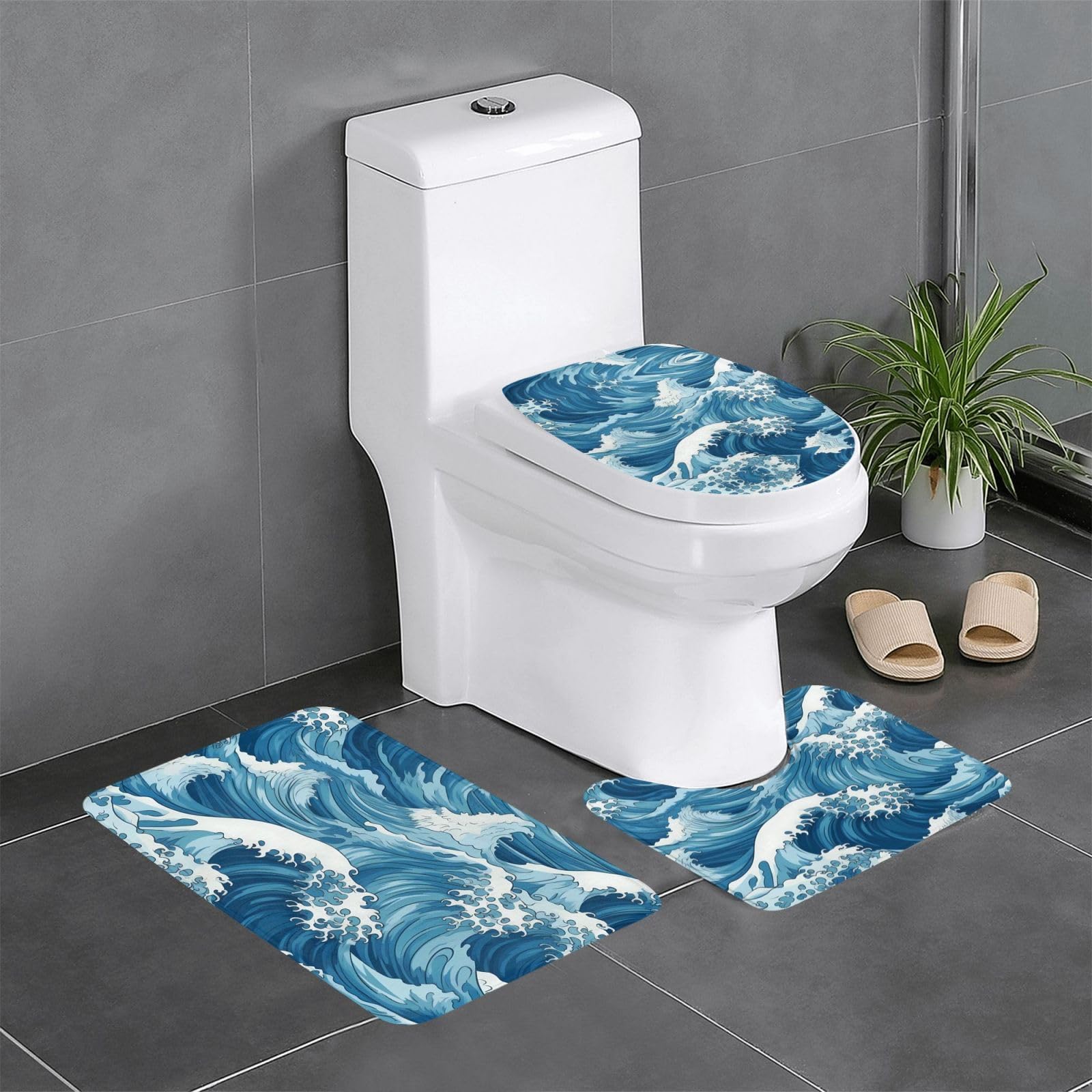 Tapis de salle de bain antidérapant lot de 3 grand format pour wc et coiffeuse