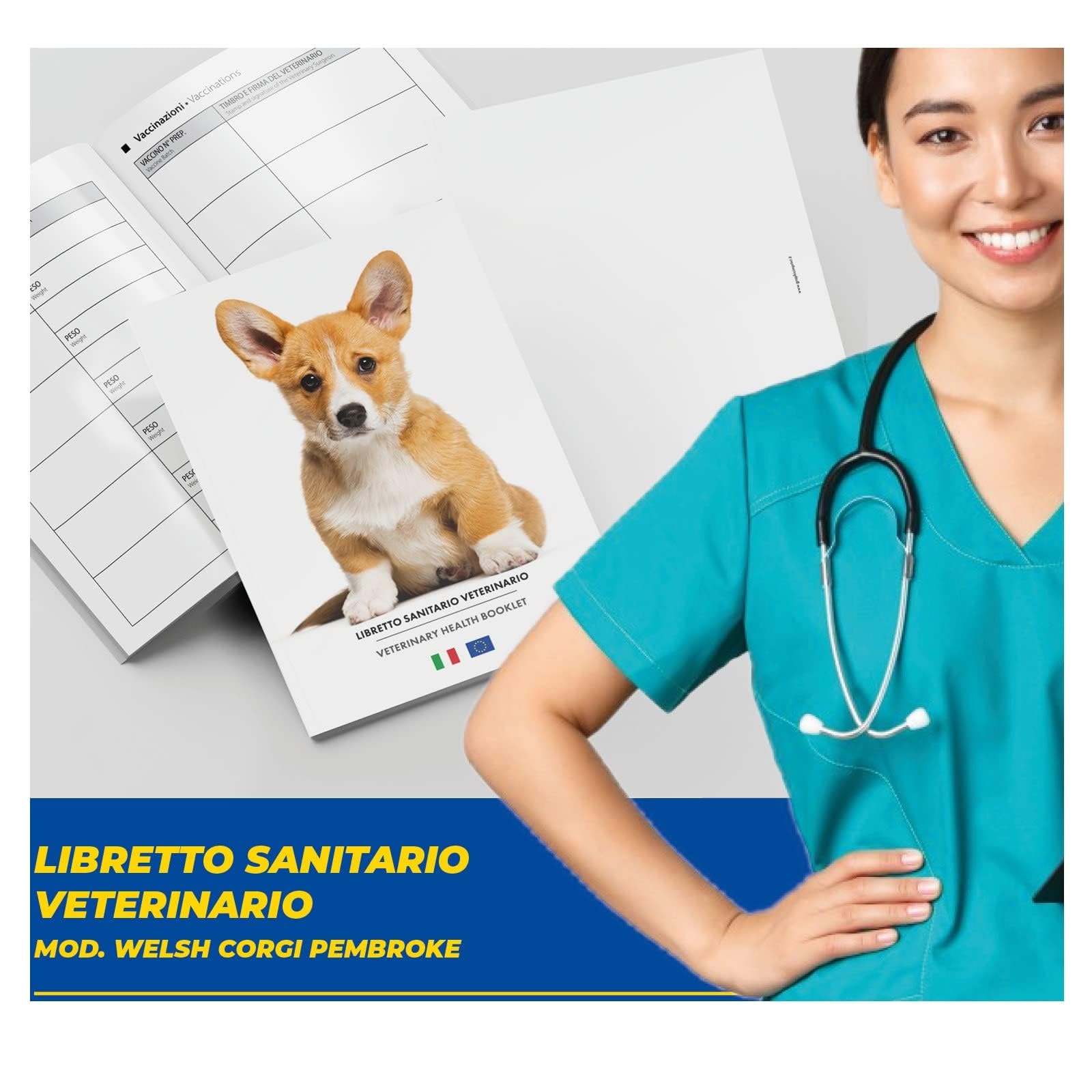 LIBRETTO SANITARIO VETERINARIO 15X21 CM - Welsh Corgi Pembroke - ideale per i nostri amici a 4 zampe (50)