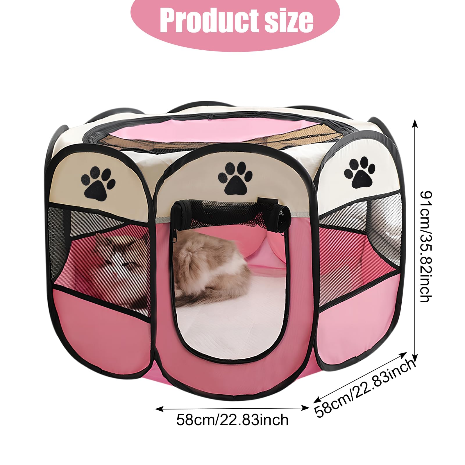 Foldable Pet Playpen, Portable Dog Cat Play Pen Indoor Outdoor Pet, Fence Breathable Mesh Pet, Soft Cage Tent, Pop-Up Design - Image 2