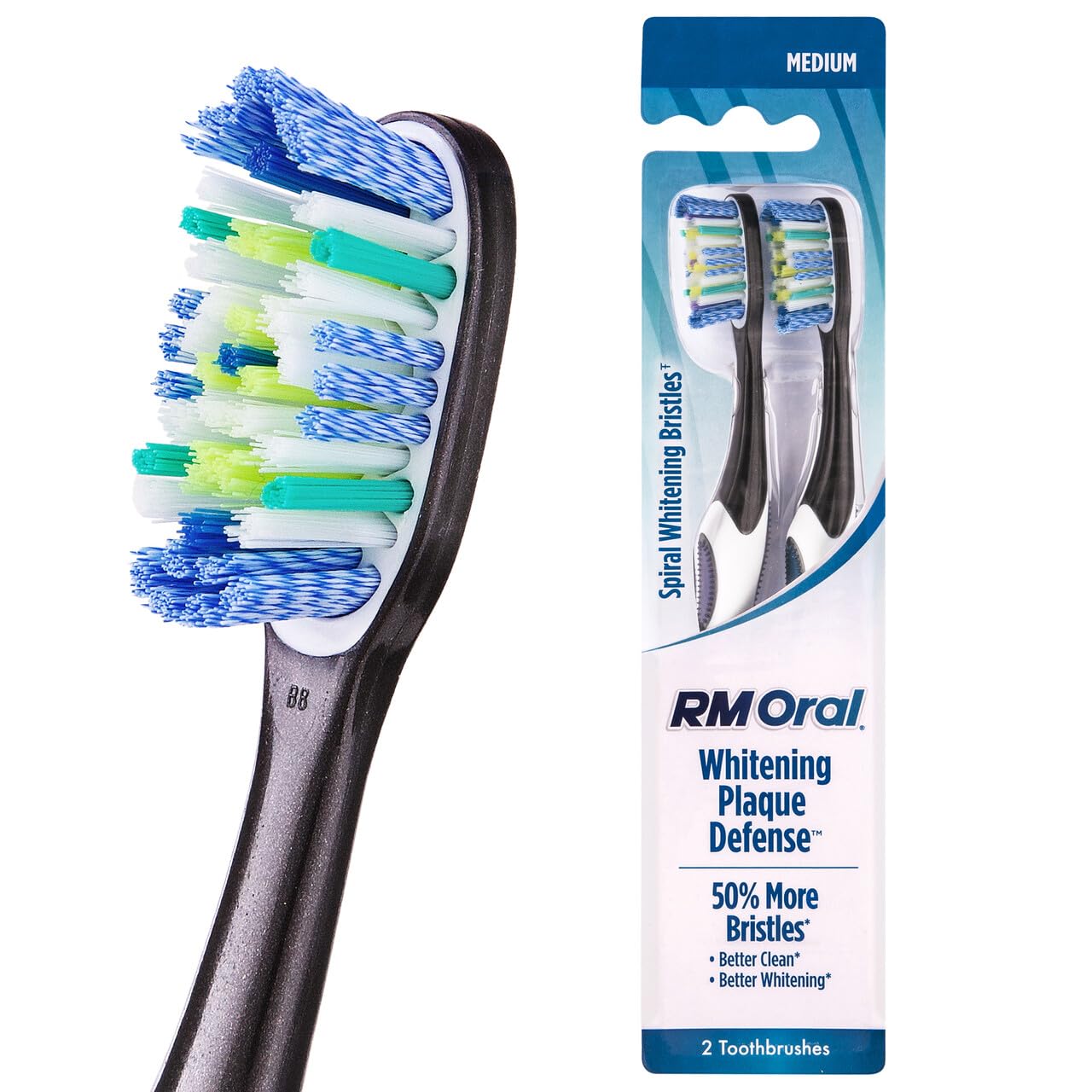 RM Oral Whitening Plaque Defense Medium Toothbrush Spiral BristlesFor Superb Whitening Power Tips for Removing Plaque Tongue Cheek
