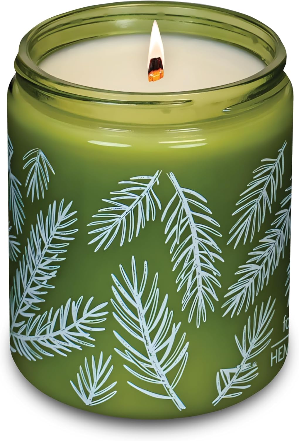 Hemlock Park Green Glass Wood Wick Candle Handcrafted with Natural Coconut Wax (Standard 8 oz, Foxtail Fir)