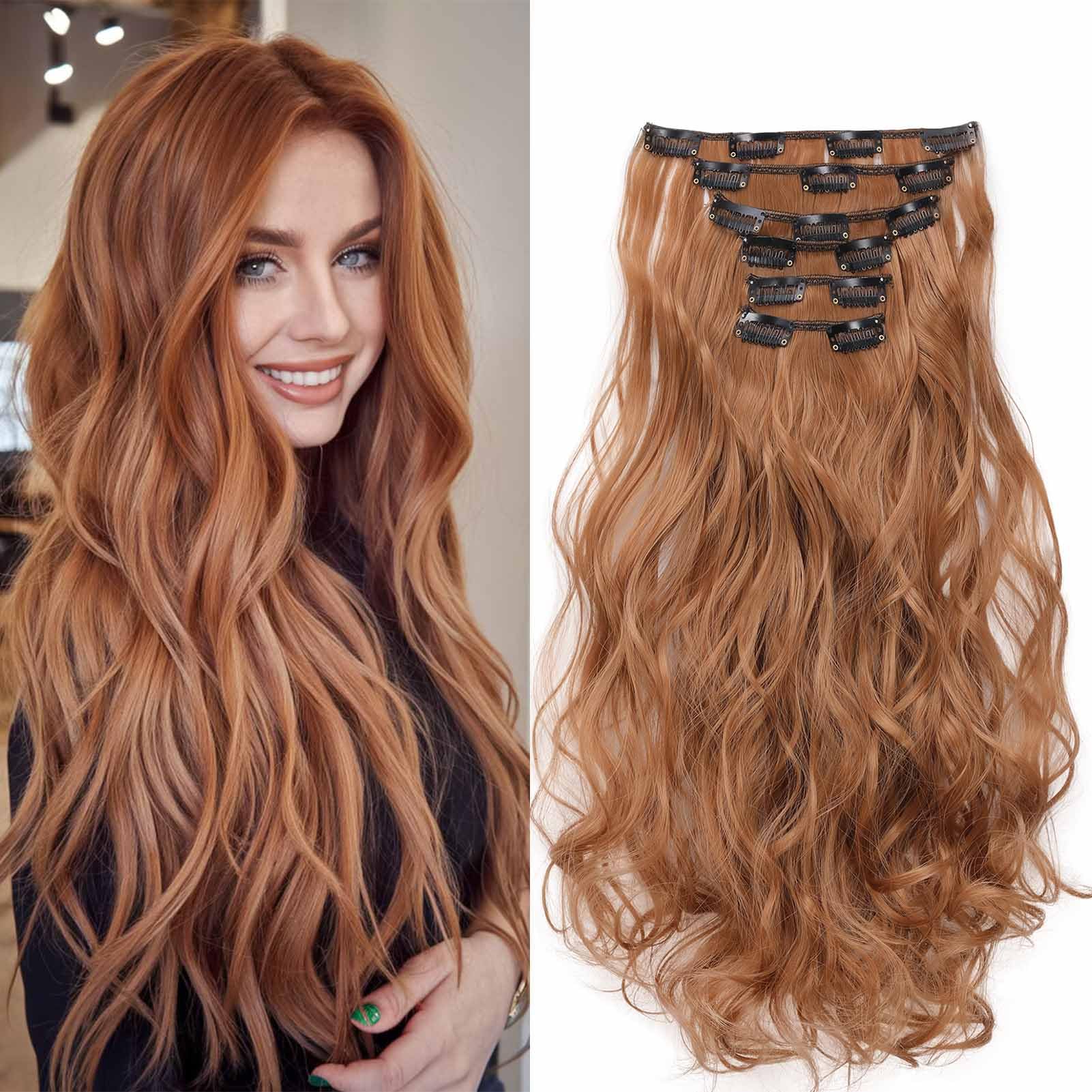 Gairyan Extension Capelli a Clip Ricci 6PCS 52cm Posticci per Capelli Finti Extension con Clip Capelli Naturali Sintetici Clip in Hair Extensions Ondulati Lungo Mossi per Donna, Auburn chiaro