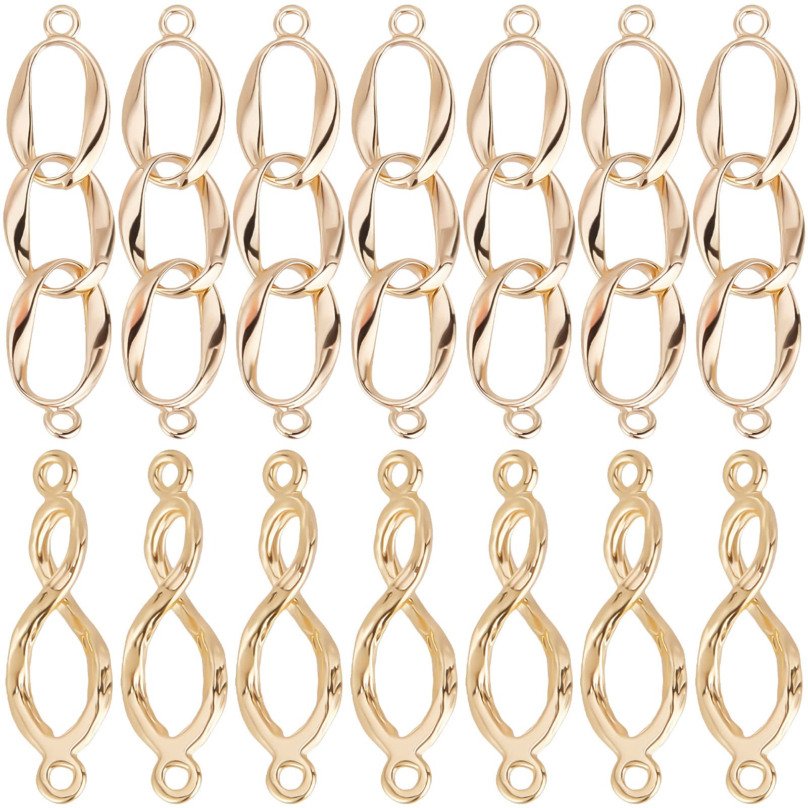 Beebeecraft 20Pcs/Box 2 Styles Infinity Charms 18K Gold Plated Brass Link Connectors with 2 Holes for DIY Jewelry Bracelet Necklace Earring Making Crafting