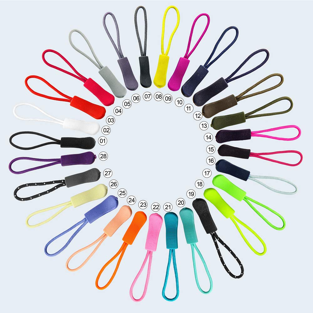 Chiusure Lampo Estensione,Cerniera Lampo Tag 56 Pack Estensione Cerniera Lampo Tag Cordone Tira per Zaino, Abbigliamento Sportivo, Giacca (28 Colori